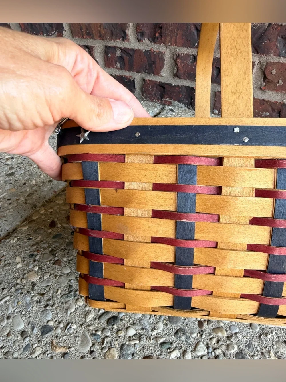 Longaberger Patriotic Basket Red White Blue Star Swing Handle Liner